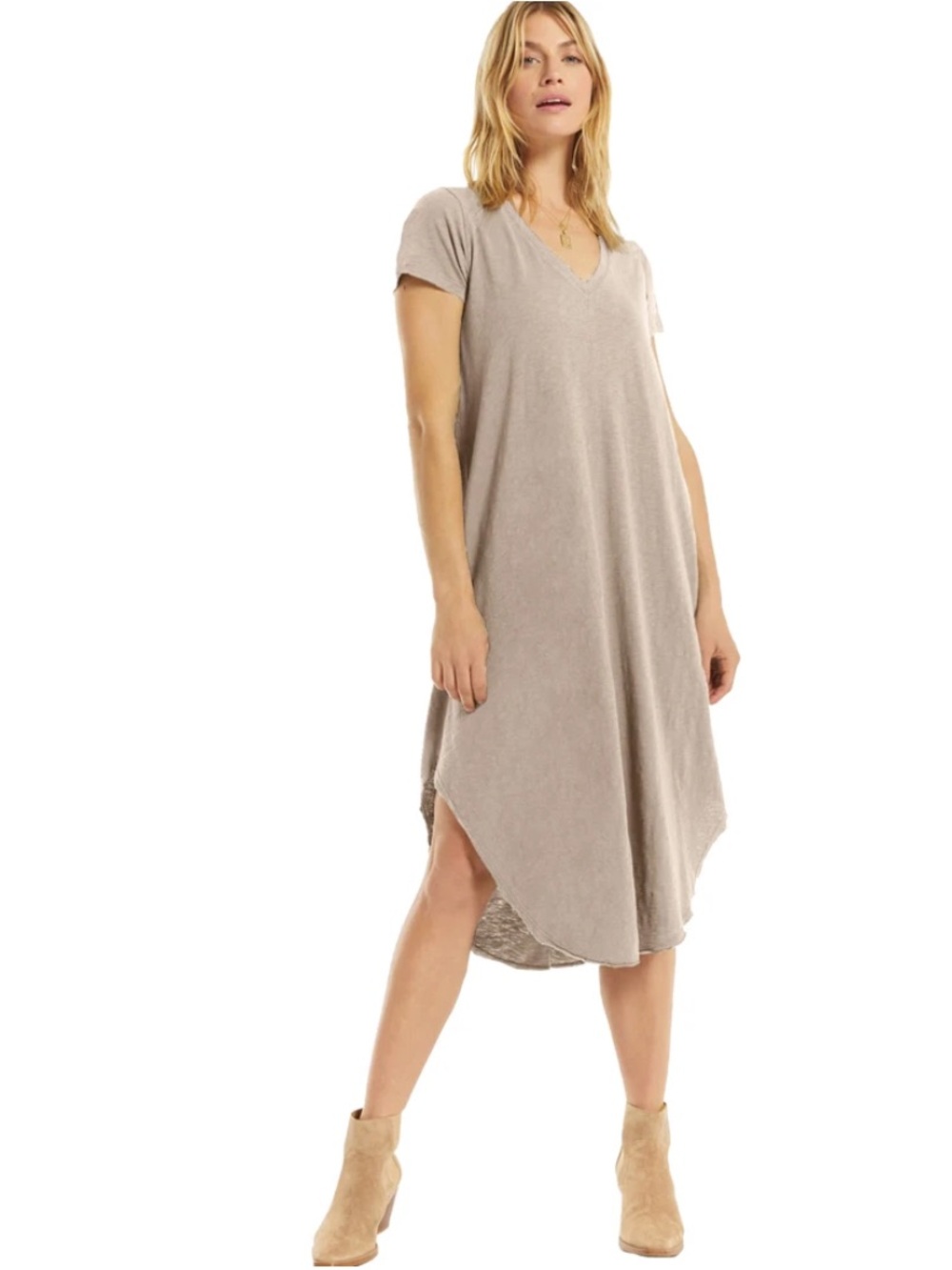 Z Supply Short Sleeve V-Neck Midi Dress in Tape Size XS